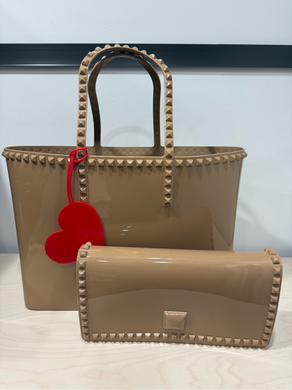 Carmen Sol Angelica Studded Tote & Nora Pouchette Set with Red Heart Tag